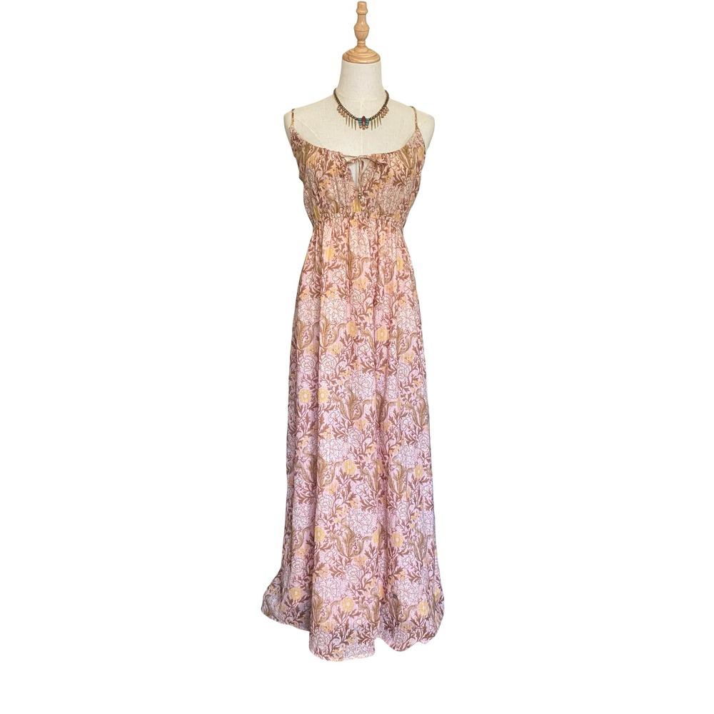 Auguste the Label Pink Floral Metallic Maxi Dress XL Cotton Boho Empire Waist